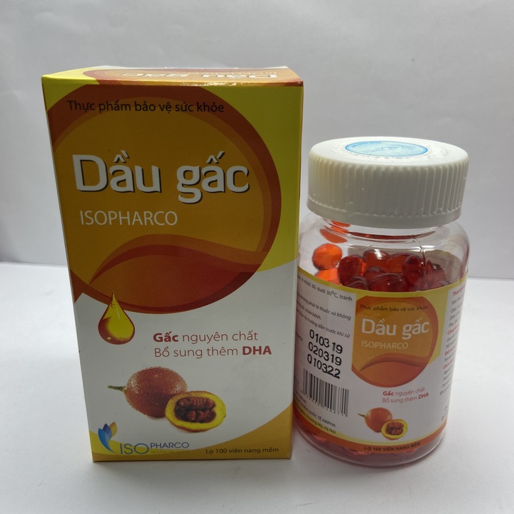 Dầu gấc Isopharco - Cung cấp tiền vitamin A,E,Lycopene và DHA - Lọ 100 viên