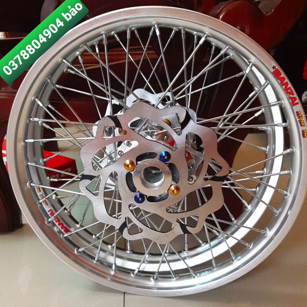 Bánh căm xe máy EXCITER 135 niềng nhôm BANZAI  kèm đĩa và ốc titan đã rút căm sẵn