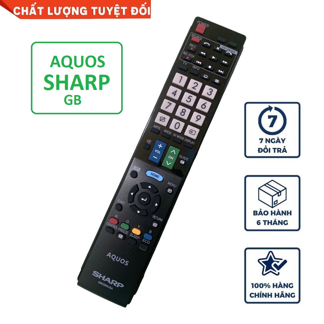 Điều khiển tivi sharp aquos hàng chính hãng, remote tv sharp gb039wjsa dòng lcd - hàng mới 100%
