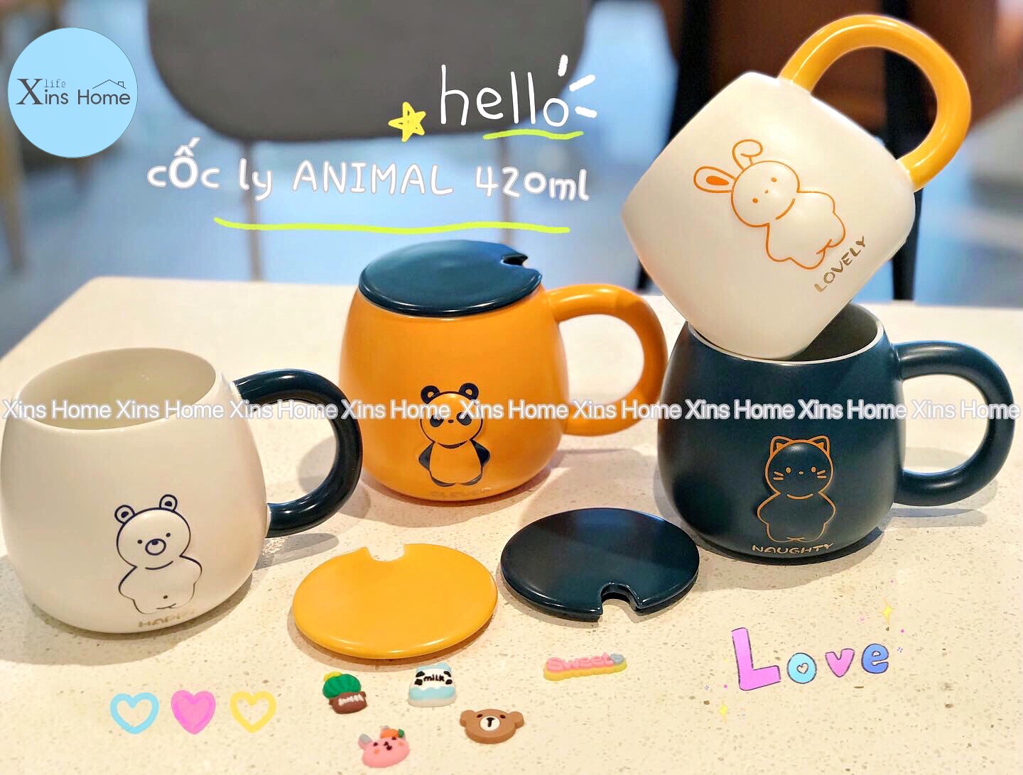Cốc ly Sứ ANIMAL /con vật hoạt hình dễ thương/ly uống nước ly cà phê 420ml