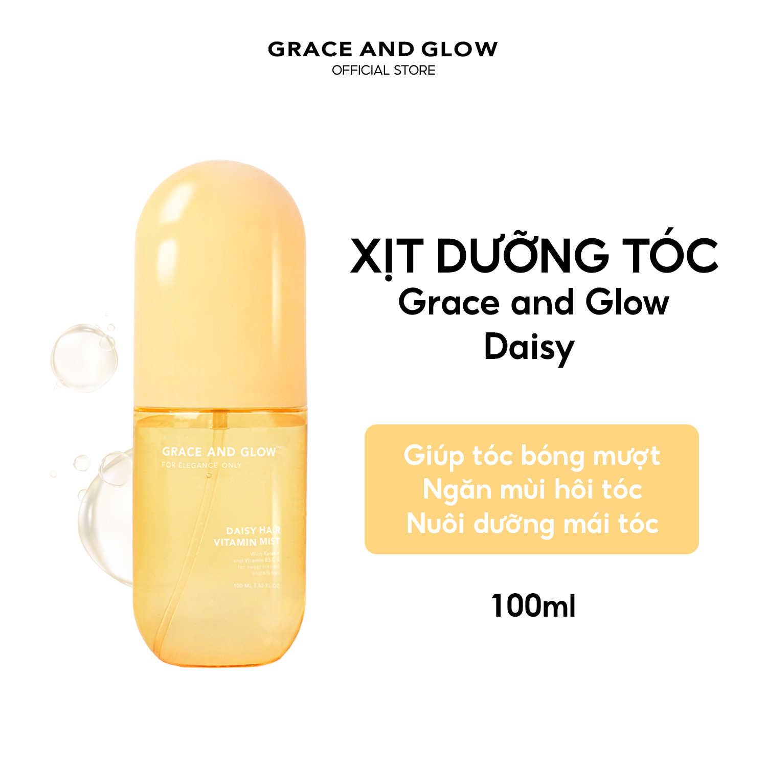 Xịt dưỡng tóc Grace & Glow Daisy Hair Vitamin Mist Xịt dưỡng tóc hương nước hoa với Keratin chống xơ