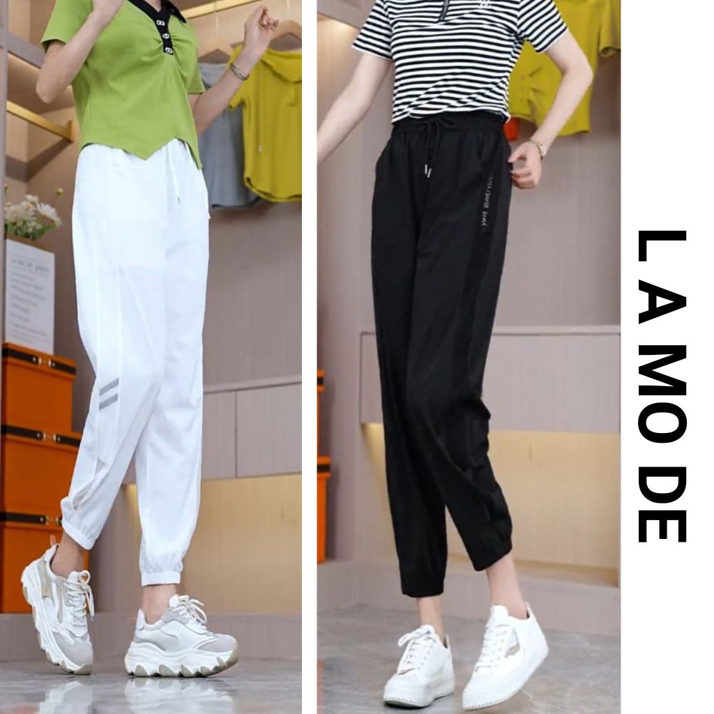 Quần jogger thể thao nữ phối lưới và bo gấu lamode - 4 chiều không xù lông qdf007