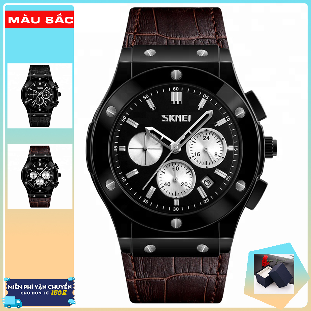Đồng hồ nam dây da SKMEI 9157 new  đồng hồ nam kiểu HUBLOT SANG TRỌNG(TẶNG HỘP VÀ PIN)