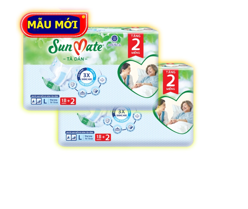 Combo 2 gói tã dán sunmate size l18+2 / size xl10 tã dán người lớn
