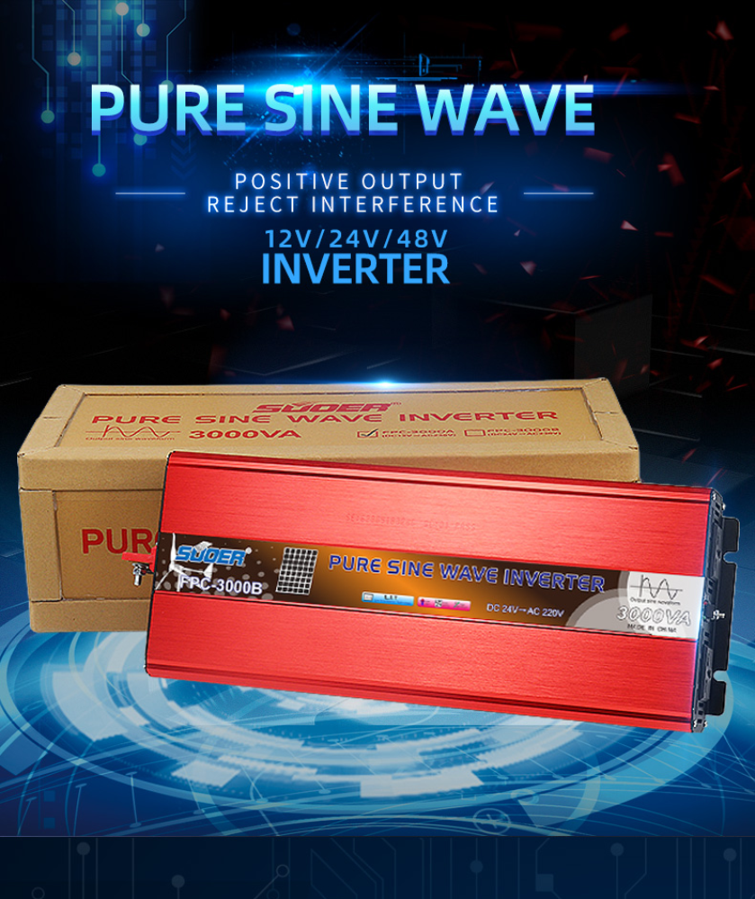 INVERTER (Bộ đổi điện sin chuẩn 3000W SUOER - 24V sang 220V - Sóng Sine Chuẩn - Hàng Chính Hãng)