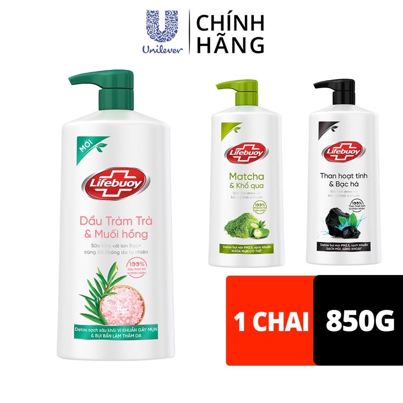 Sữa tắm lifebuoy detox matcha khổ qua - than hoạt tính bạc hà 850g