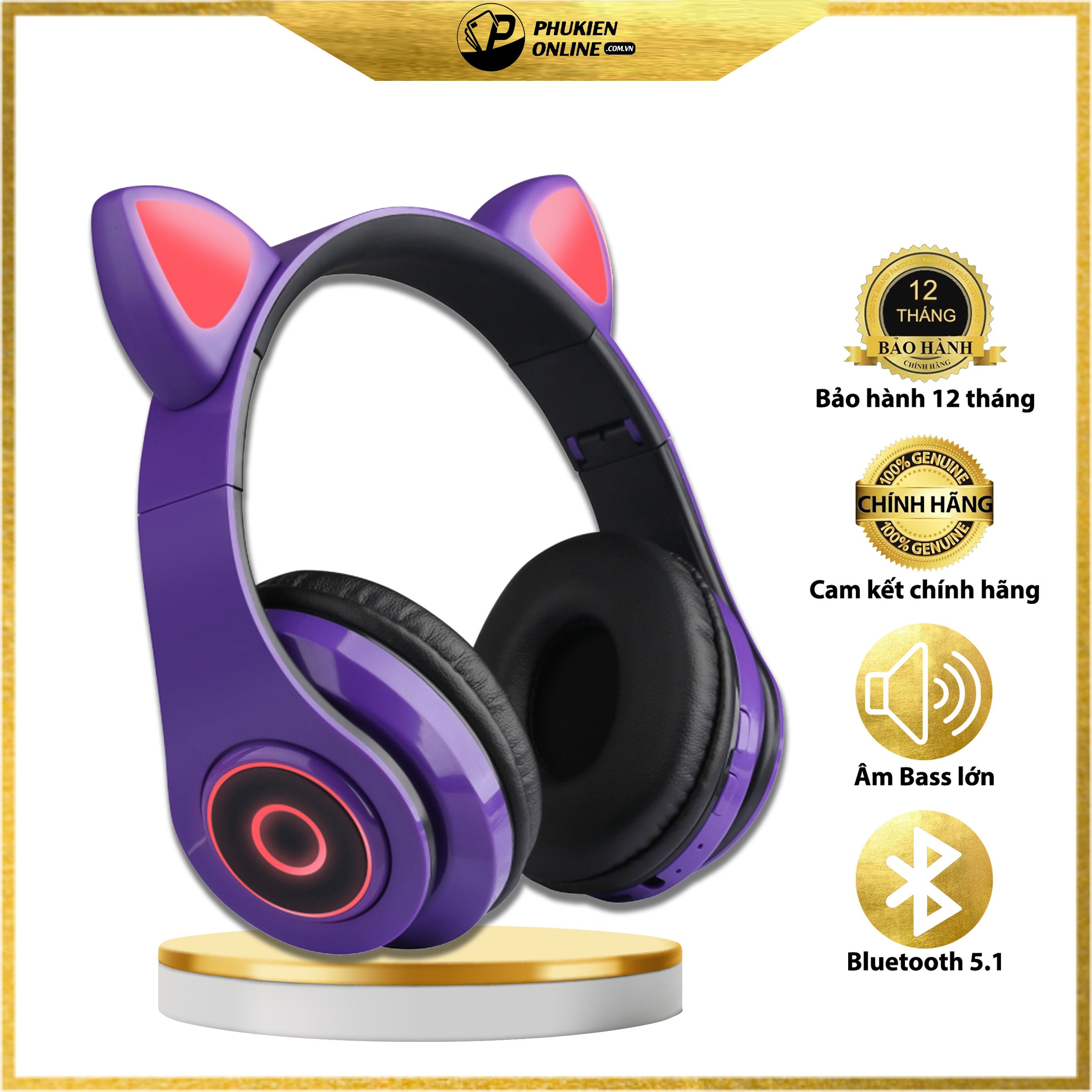 Tai Nghe Mèo Kết Nối Bluetooth Dễ Thương Dành Cho Các Bạn Gái - Tai Nghe Chụp Bluetooth Floveme BC3 Phiên Bản Tai Mèo Siêu Cute - Tích Hợp Đèn LED 7 Chế Độ Màu Rực Rỡ, Lọc Âm Thanh Ồn
