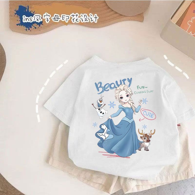 Áo sơ mi cotton ngắn tay T Áo thun trẻ em phong cách Hàn Quốc, họa tiết hoạt hình mới mùa hè dành cho bé gái. t - 2