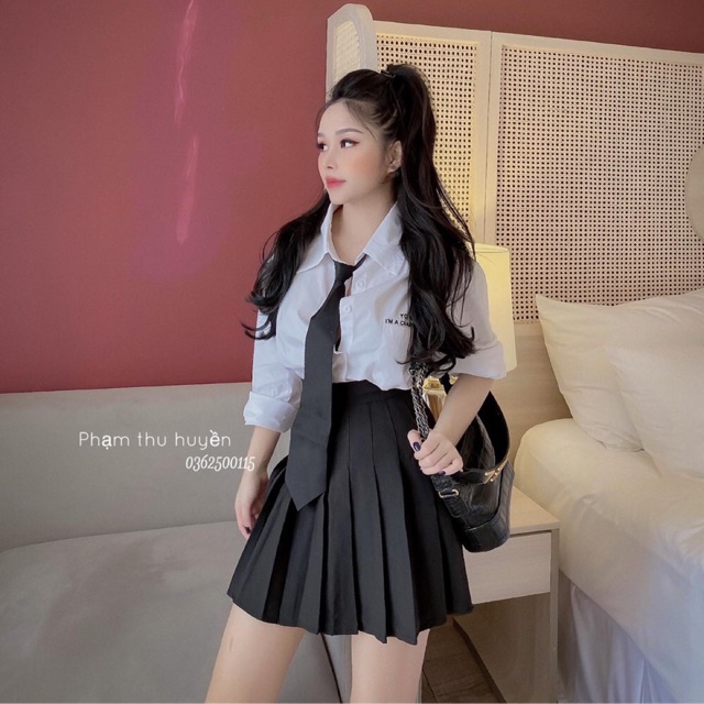 Set sơ mi cà vạt mix chân váy