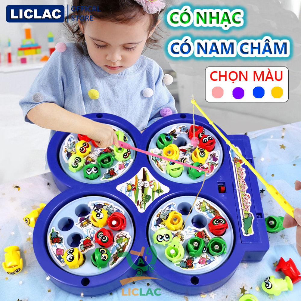 Bộ đồ chơi Câu Cá 4 Hồ có Nhạc và Hút Nam Châm, đồ chơi giải trí trong nhà an toàn cho bé, đồ chơi trẻ em, đồ chơi câu cá làm quà tặng cho bé - LICLAC - LICLAC