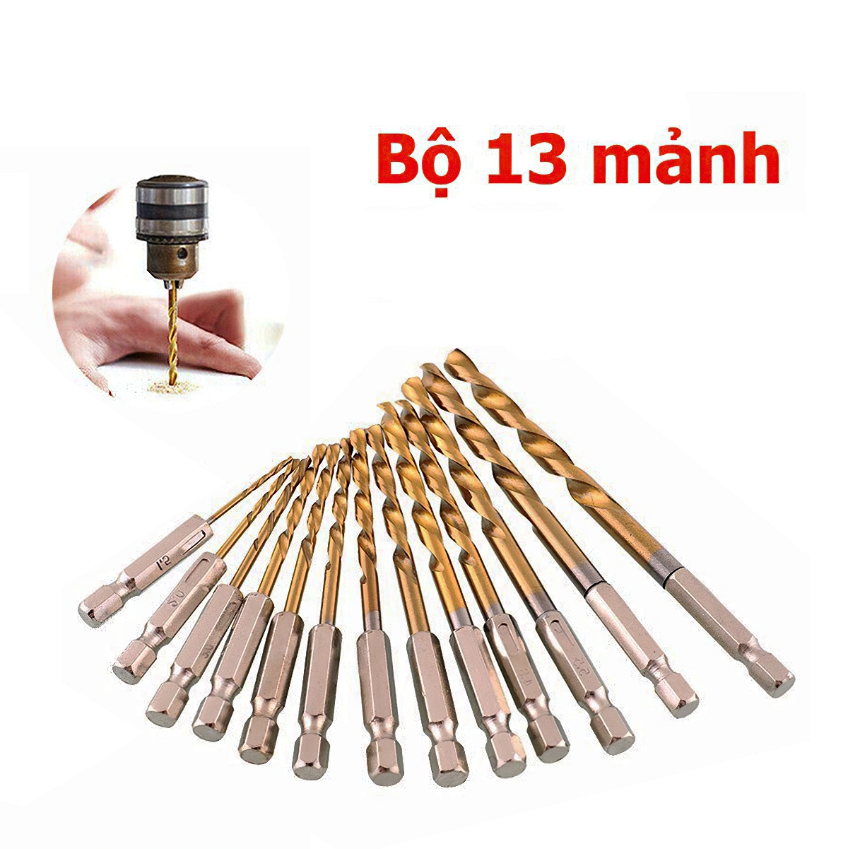 Bộ 13 mũi khoan chất liệu thép gió hss bọc titanium vito chuôi lục giác khoan gỗ, nhựa
