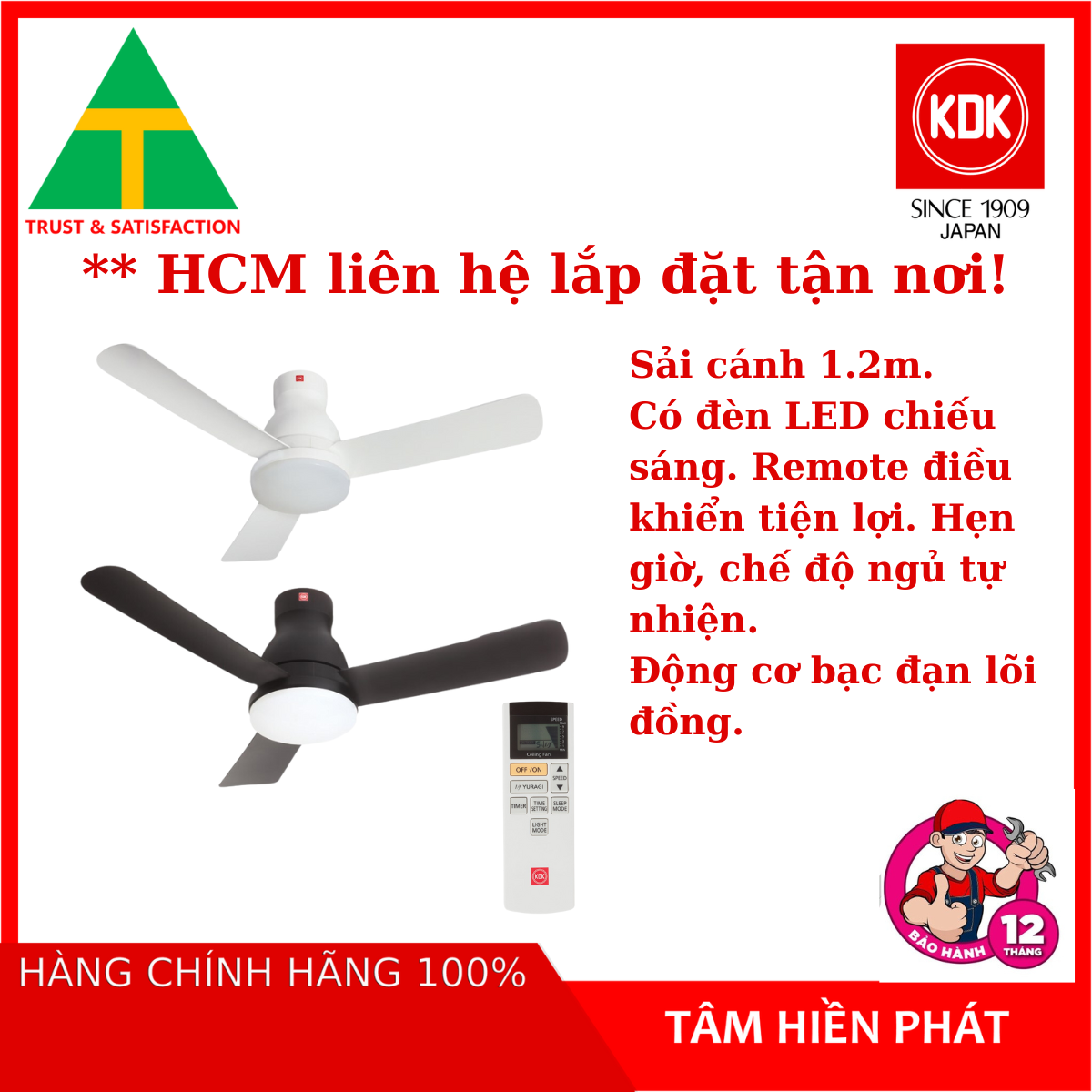 Quạt trần 3 cánh kdk u48fp - có đèn led chiếu sáng - remote điều khiển tiện lợi - hẹn giờ - chế độ gió tự nhiên - hàng chính hãng - bảo hành 12 tháng