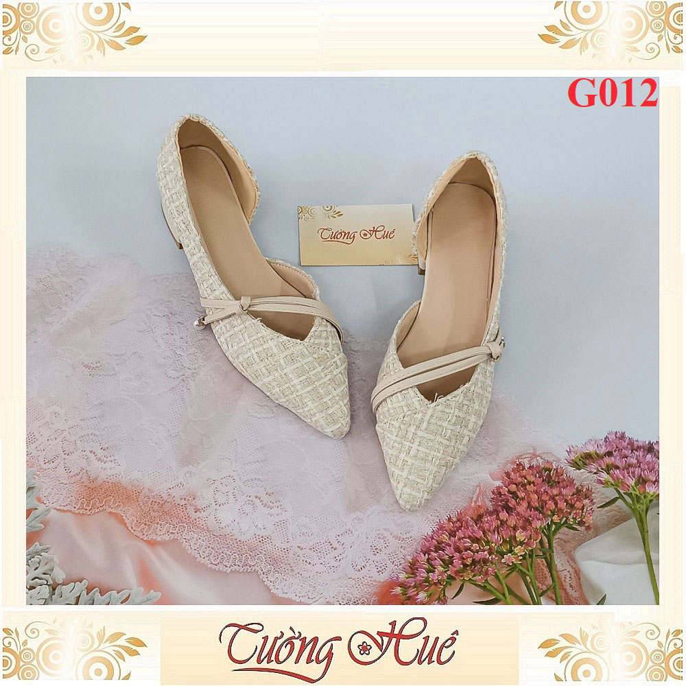 Giày cao gót mũi nhọn khoét eo gót vuông cao 4cm - hàng quảng châu