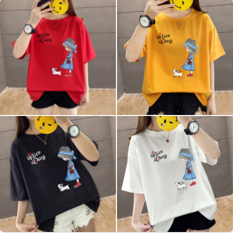 Áo thun form rộng tay lỡ Vanessa Stylish áo phông freesize in hình Cô Gái - chữ Nice Day