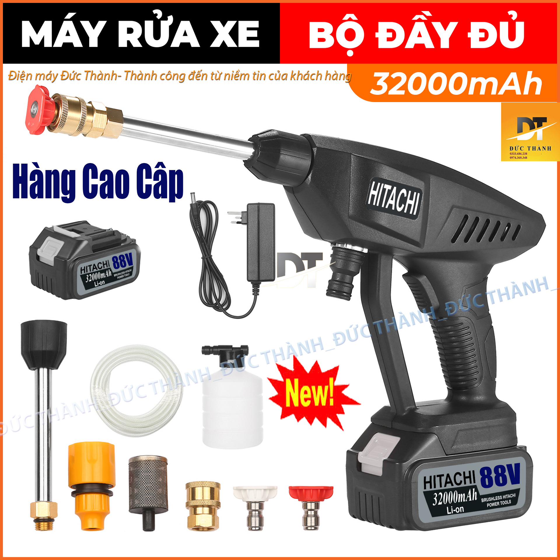 ( HÀNG NHẬP KHẨU ) máy rửa xe mini áp suất lớn Máy Xịt Rửa Xe Hitachi 88V - Máy Xịt Rửa Xe Bằng Pin - Máy Rửa Xe Pin - Máy Rửa Xe Cầm Tay Bao Mạnh máy rửa xe chuẩn gara súng rửa xe máy,xe hơi nhà cửa BH 12 tháng