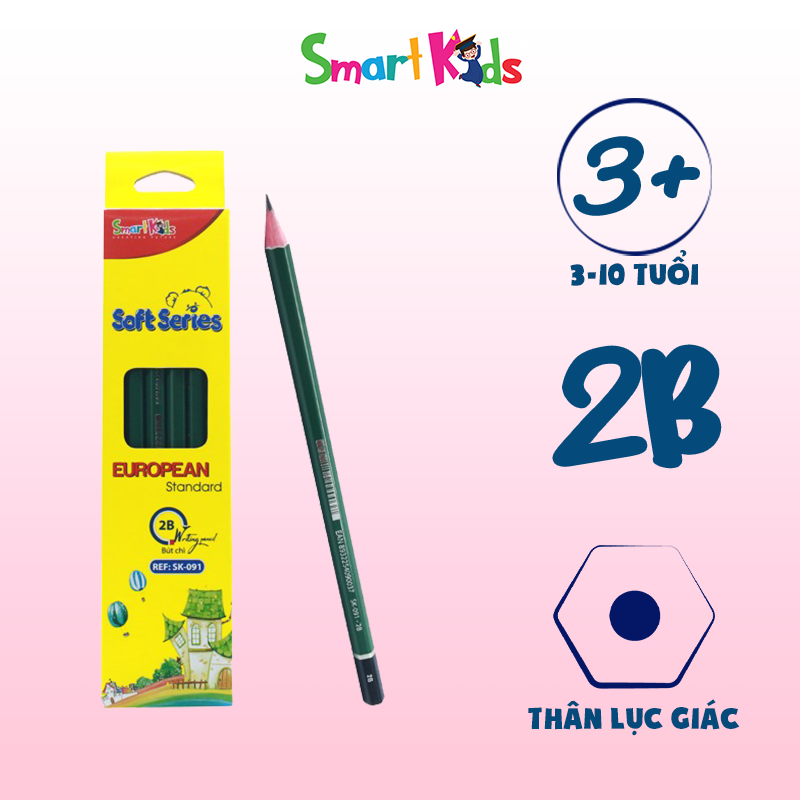 Bút chì 2B Gỗ mềm Smartkids chuyên dùng cho thi trắc nghiệm, vẽ tranh SK-091