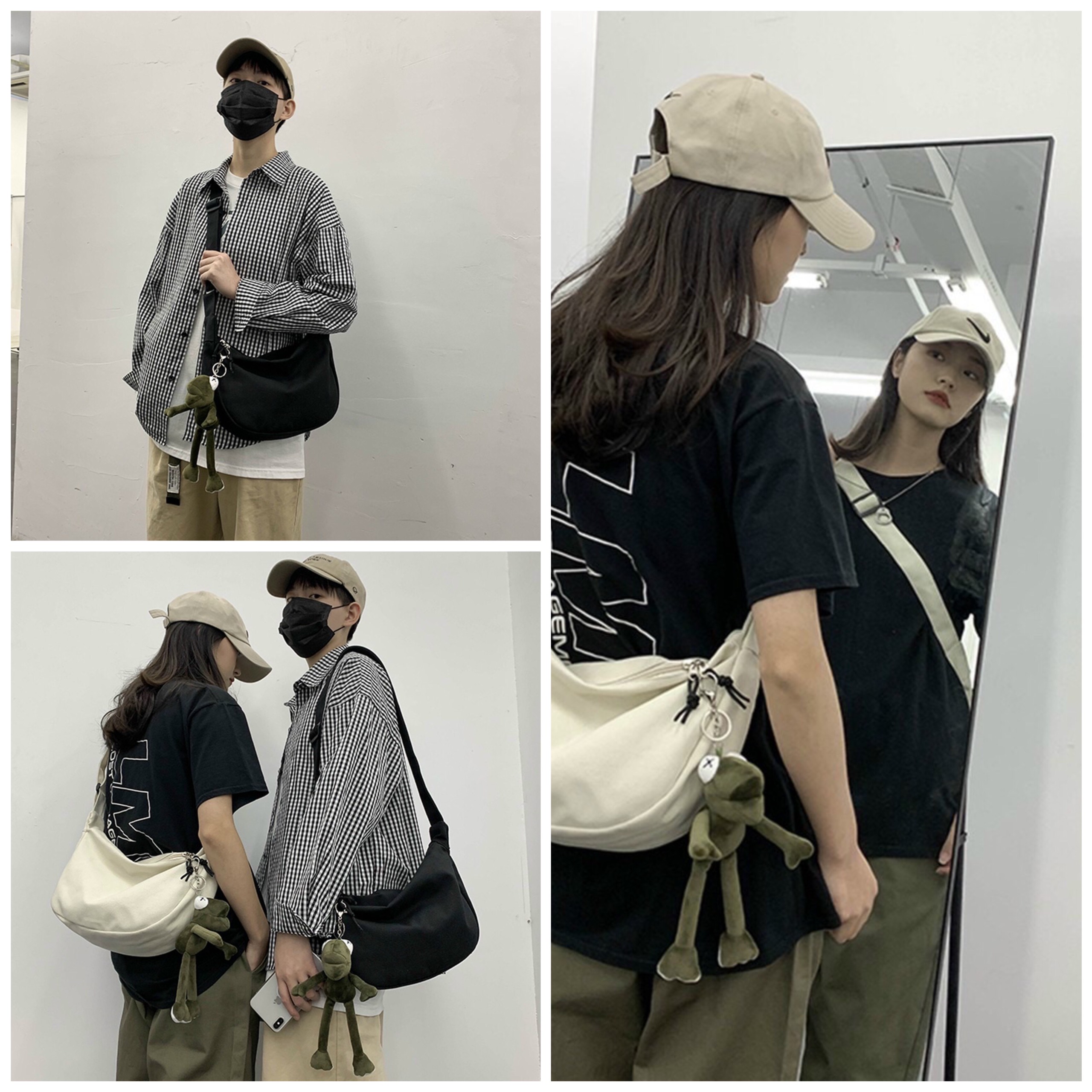 Túi đeo chéo vải canvas cao cấp unisex form bán nguyệt phong cách Basic