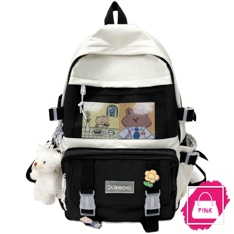 Balo nữ Zaoshanghao chất liệu vải canvas chống thấm nước tặng sticker và móc khóa gấu bông P260221