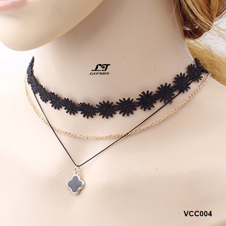 Vòng cổ choker 3 tầng bông hoa 4 cánh vcc004