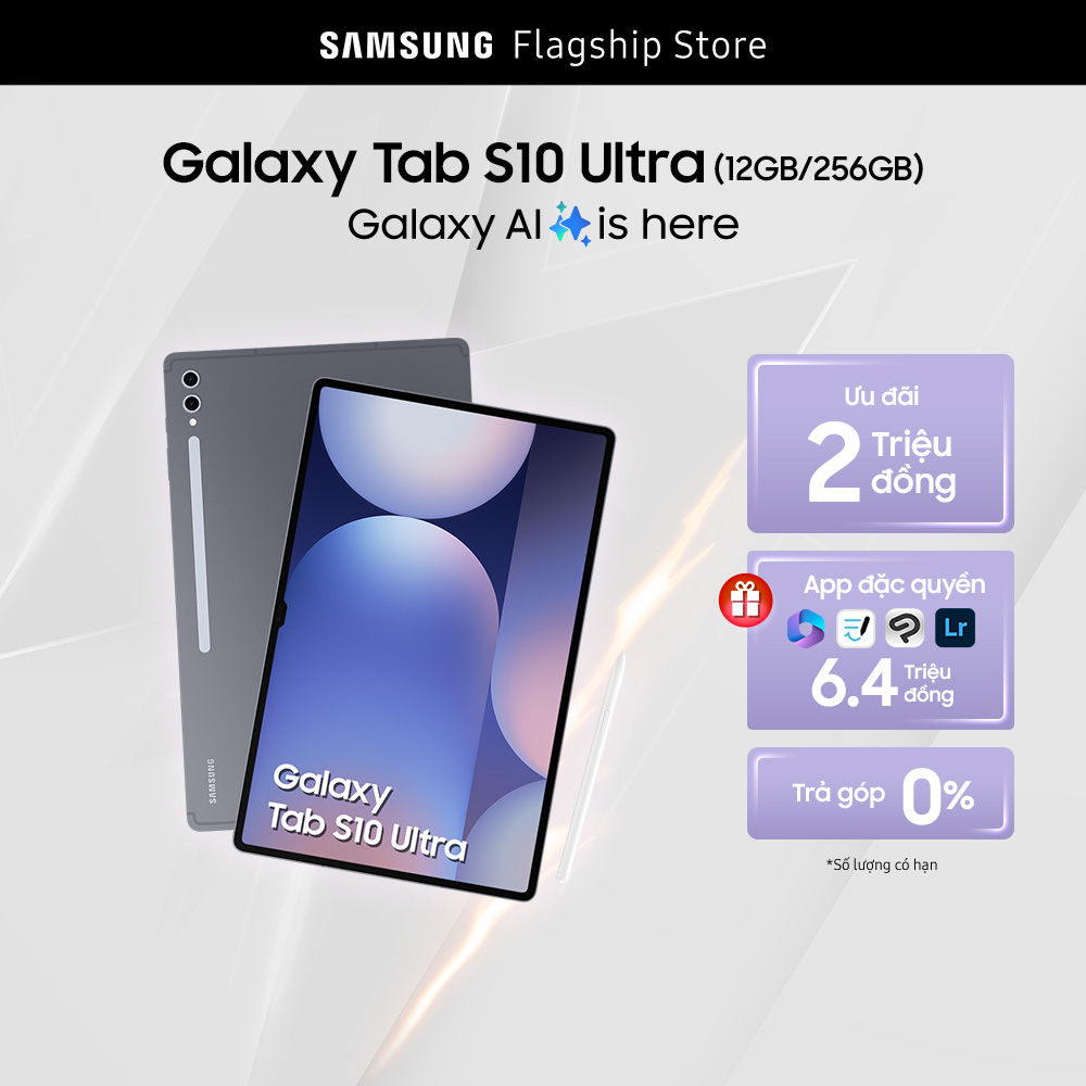 Máy tính bảng Samsung Galaxy Tab S10 Ultra, Galaxy AI, mỏng nhẹ nhất, trợ lý note, S Pen đa nhiệm
