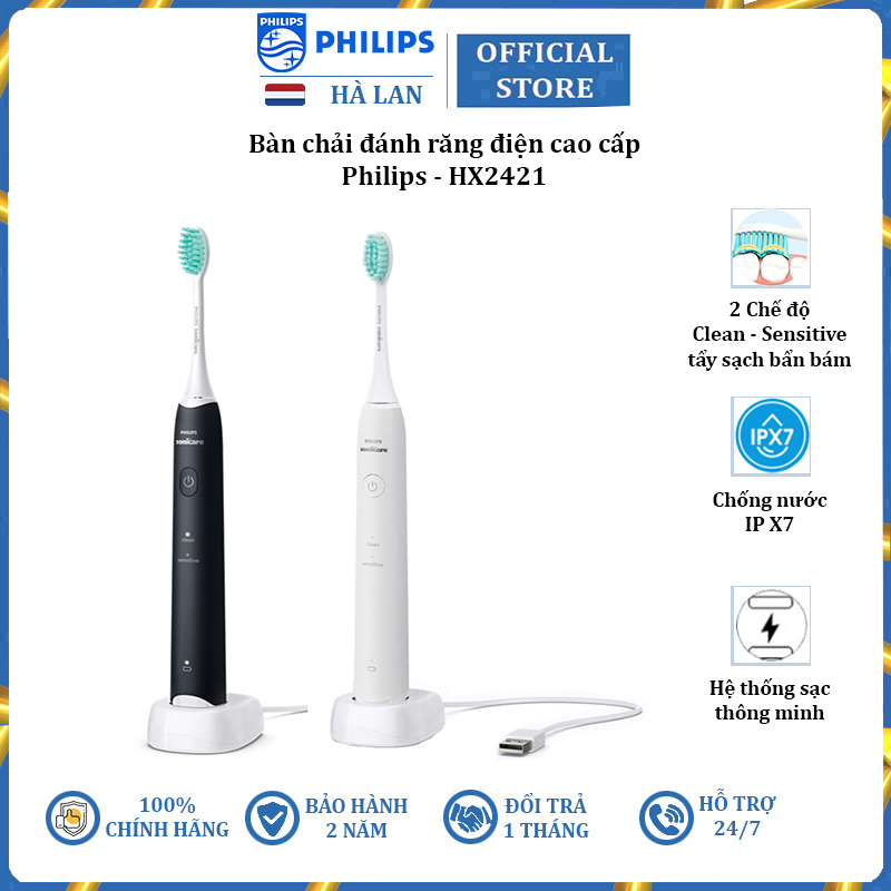 Bàn chải đánh răng điện cao cấp thương hiệu Philips Sonicare HX2421 - 30.000 lần rung mỗi phút - HÀNG NHẬP KHẨU