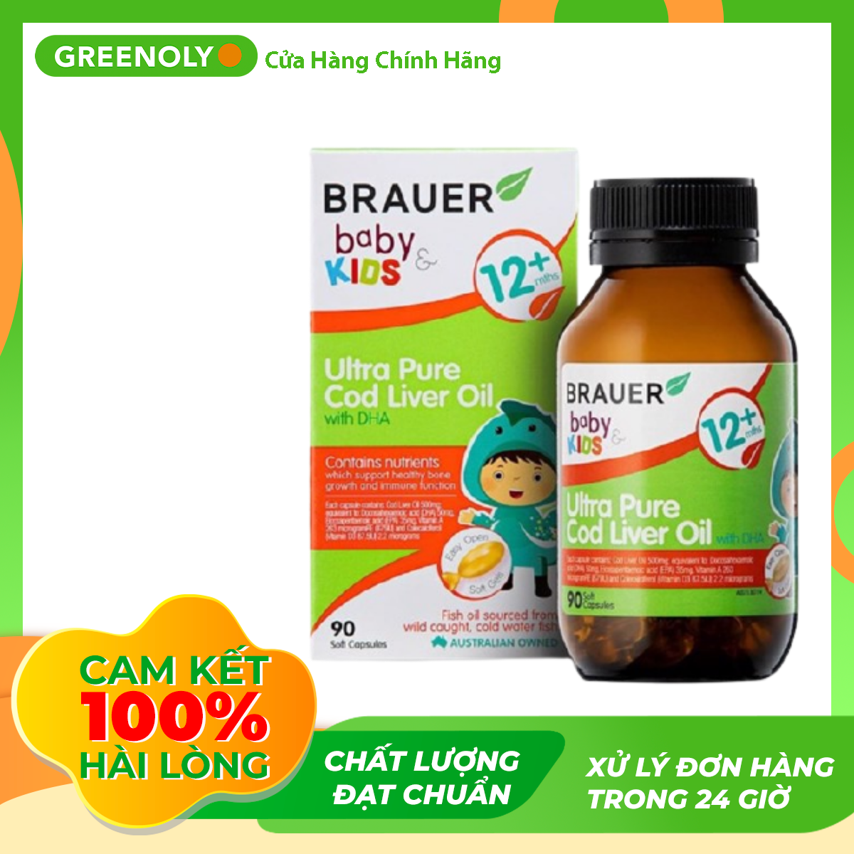 Viên dầu cá tp bvsk brauer baby & kids ultra pure cod liver oil with dha 90 viên