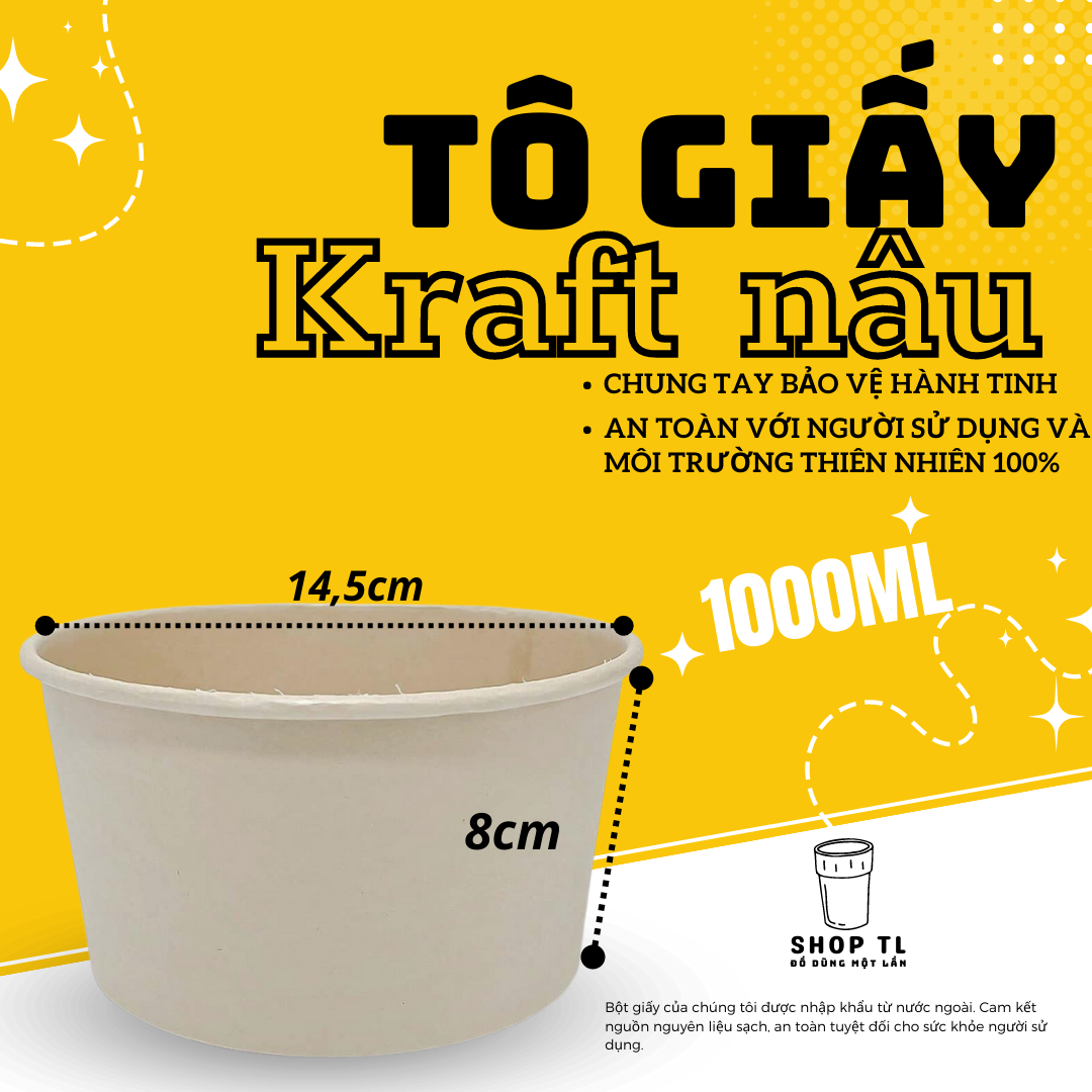 50 cái tô giấy kraft nâu dầy 1000ml 1pe