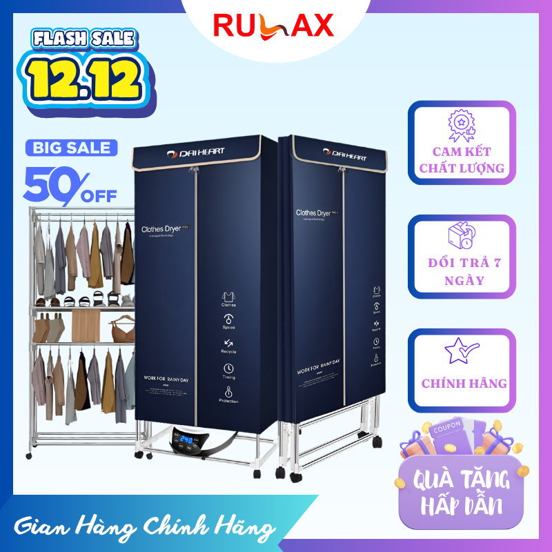 Tủ Sấy Máy Sấy Quần Áo RULAX 3 Tầng Di Động Gấp Gọn Đa Năng Điều Khiển Từ Xa Công suất Lớn Kết Hợp Nhiều Chế Độ Làm Quần Áo Khô Nhanh Chóng Tiện Lợi