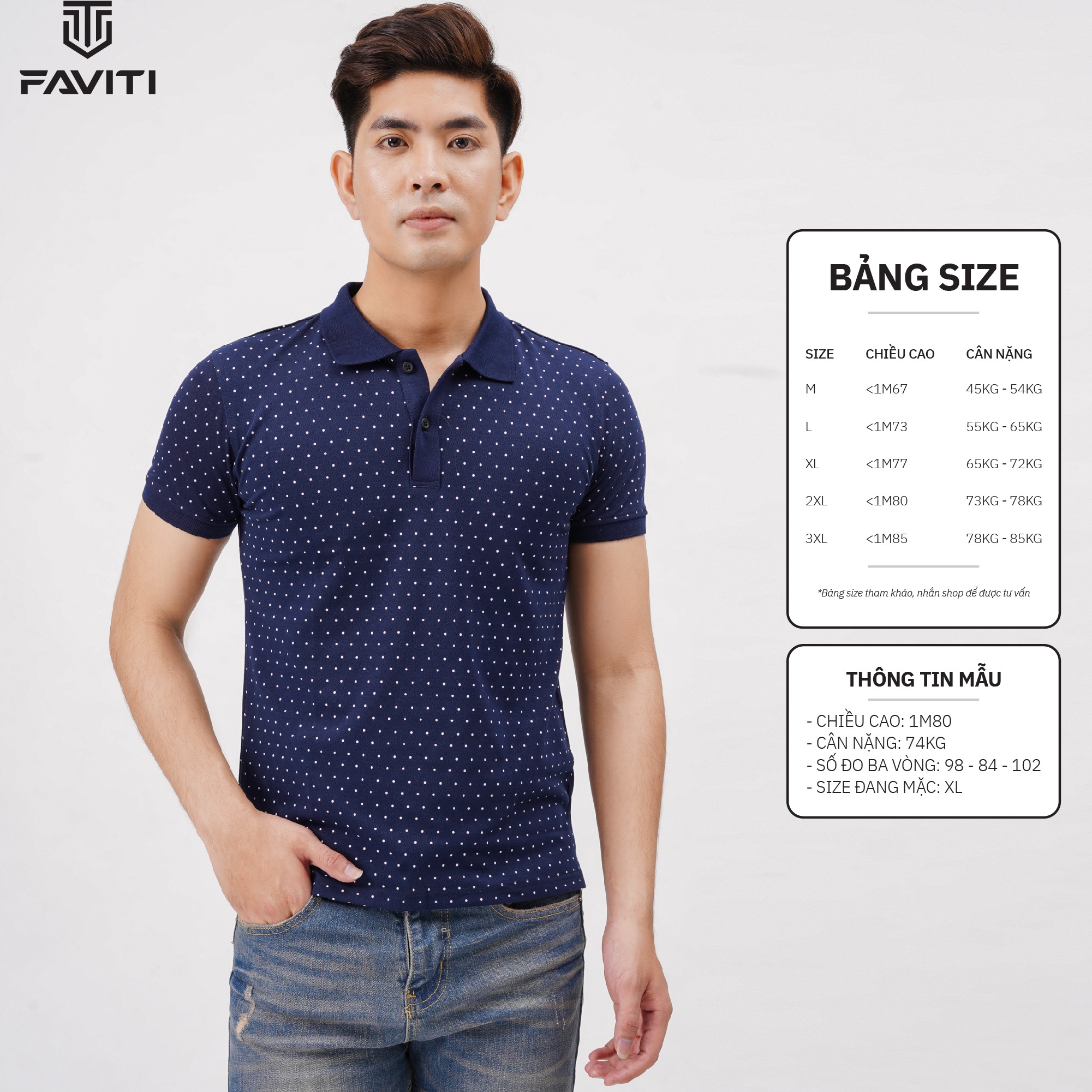 Áo Thun Polo Nam Cổ Trụ Hoạ Tiết Chấm Bi Thời Trang Cao Cấp Sành Điệu Faviti AT06