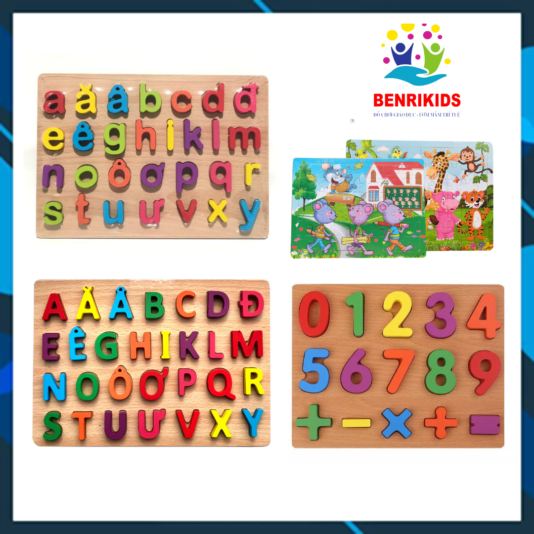 Combo 3 Bảng Chữ Cái Tặng Kèm 2 Tranh Ghép Hình Chủ Đề Ngẫu Nhiên 60 Miếng, Bảng Tiếng Việt In Hoa, Bảng Tiếng Việt In Thường, Bảng 10 Số Và Phép Tính  Bằng Gỗ, Giúp Bé Vừa Chơi Vừa Học, Đồ Chơi Giáo Dục Cho Bé