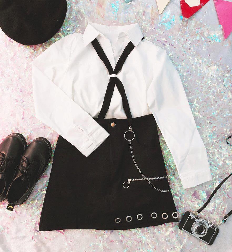 Set ulzzang chân váy kaki cavat dây