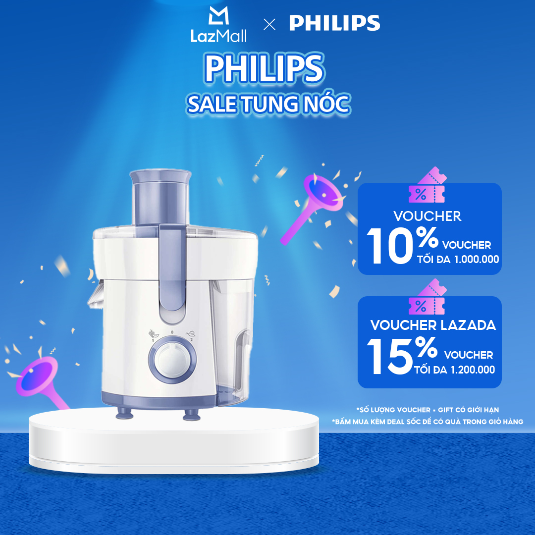 Máy Ép Trái Cây Philips HR1811/71 300W (Trắng Xanh)-Dung Tích 0.5L , Ly Đựng Nước Ép 500ML, Ngăn Chứa Xơ Và Vỏ Trái Cây-Bộ Lọc Và Lưỡi Xay Thép Không Gỉ - Hàng Phân Phối Chính Hãng