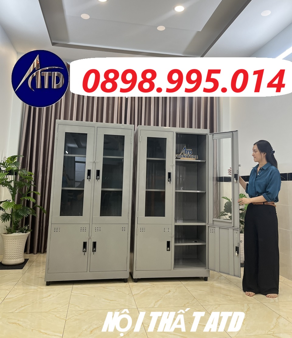 Tủ hồ sơ 2 cánh kính sắt đựng đồ văn phòng tài liệu công ty, trường học có khóa, tủ sắt đẻ đồ cá nhân hình ảnh thực tế