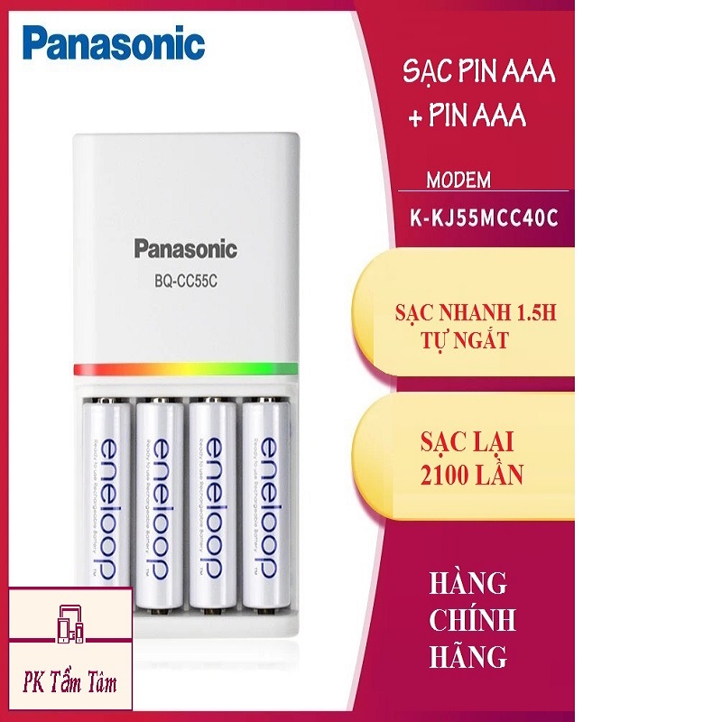 [CHÍNH HÃNG] Bộ sạc nhanh thông minh Panasonic CC55C Smart & Quick Charger + 4 pin AA Eneloop 2000mAh tặng hộp đựng pin tiện dụng