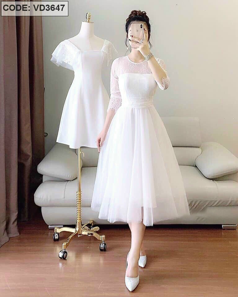 Đầm Xoè Công Chúa Ren Phối Tùng Lưới Cứng (Có Mút Và Nơ) Thời Trang Nữ TDD Mẫu One Size Dưới 56kg