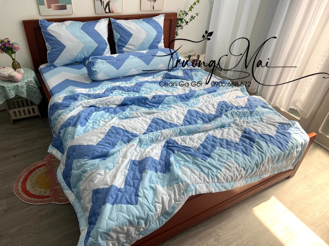 Chăn Ga Vải Lụa tencel kèm chăn 5 món như hình mềm mịn mát lạnh.