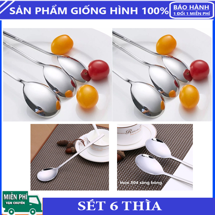 Sét 6 muỗng-thìa inox 304 - thìa ăn cơm-muỗng ăn cơm người lớn - muỗng inox 304 hàn quốc- combo 6 chiếc thìa thép không rỉ tuyệt đẹp-cao cấp.