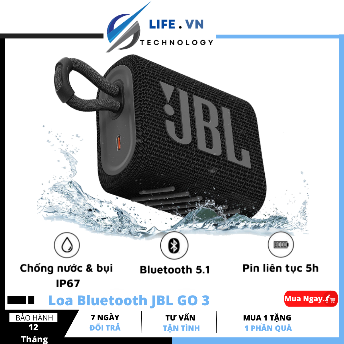 Loa bluetooth jbl - loa bluetooth jbl go 3 - loa nghe nhạc công suất lớn 4,2w loa nghe nhạc bluetooth bass mạnh, kháng nước và bụi ip67, hệ thống bluetooth 5.1