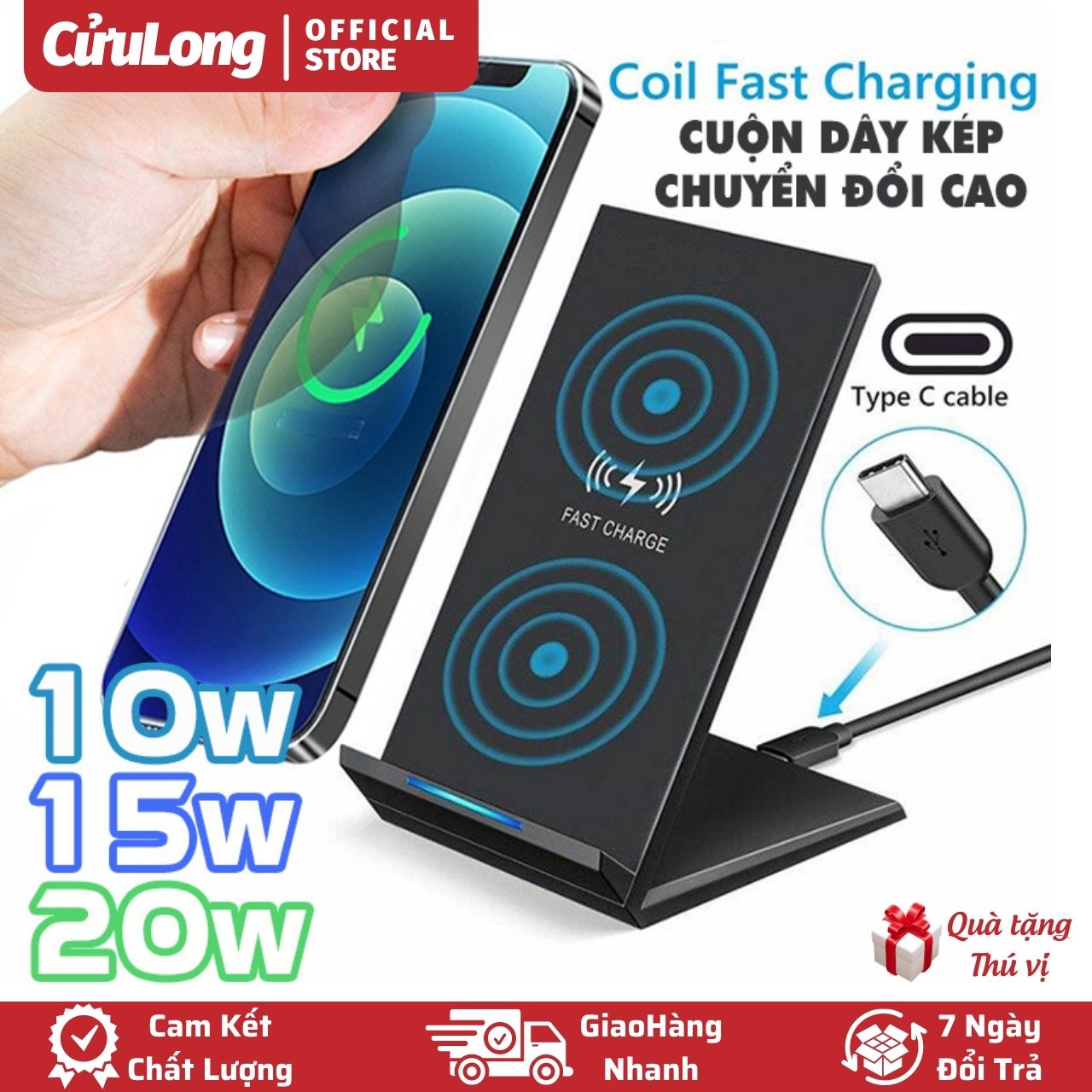 Đế Sạc Nhanh Không Dây 20W 15W10W Chuẩn Qi Làm Giá Đỡ Điện Thoại Đèn Led bộ sạc không dây cho điện thoại iP Pro Max Galaxy S10+/S20