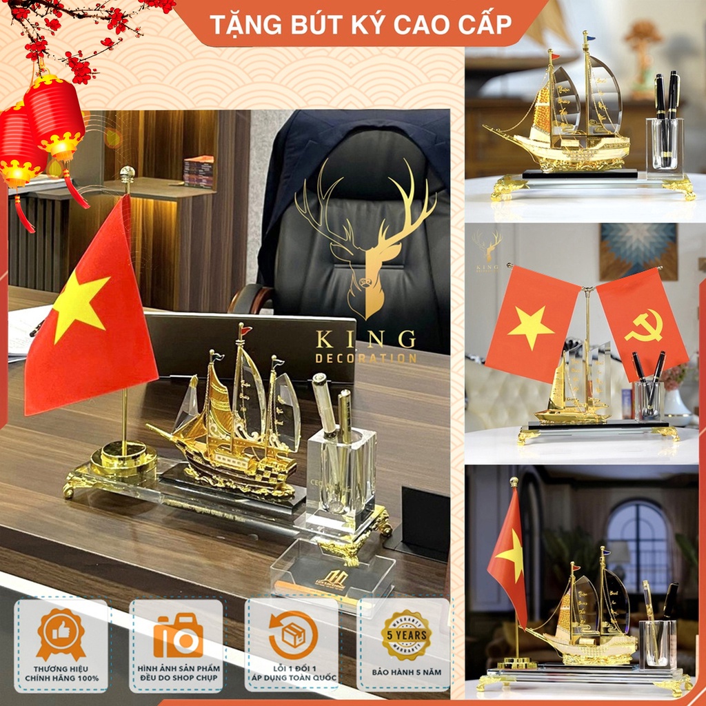 Hộp đựng bút doanh nhân thuyền thuận buồm, chất liệu đồng mạ vàng và pha lê, hộp bút để bàn, ống đựng bút