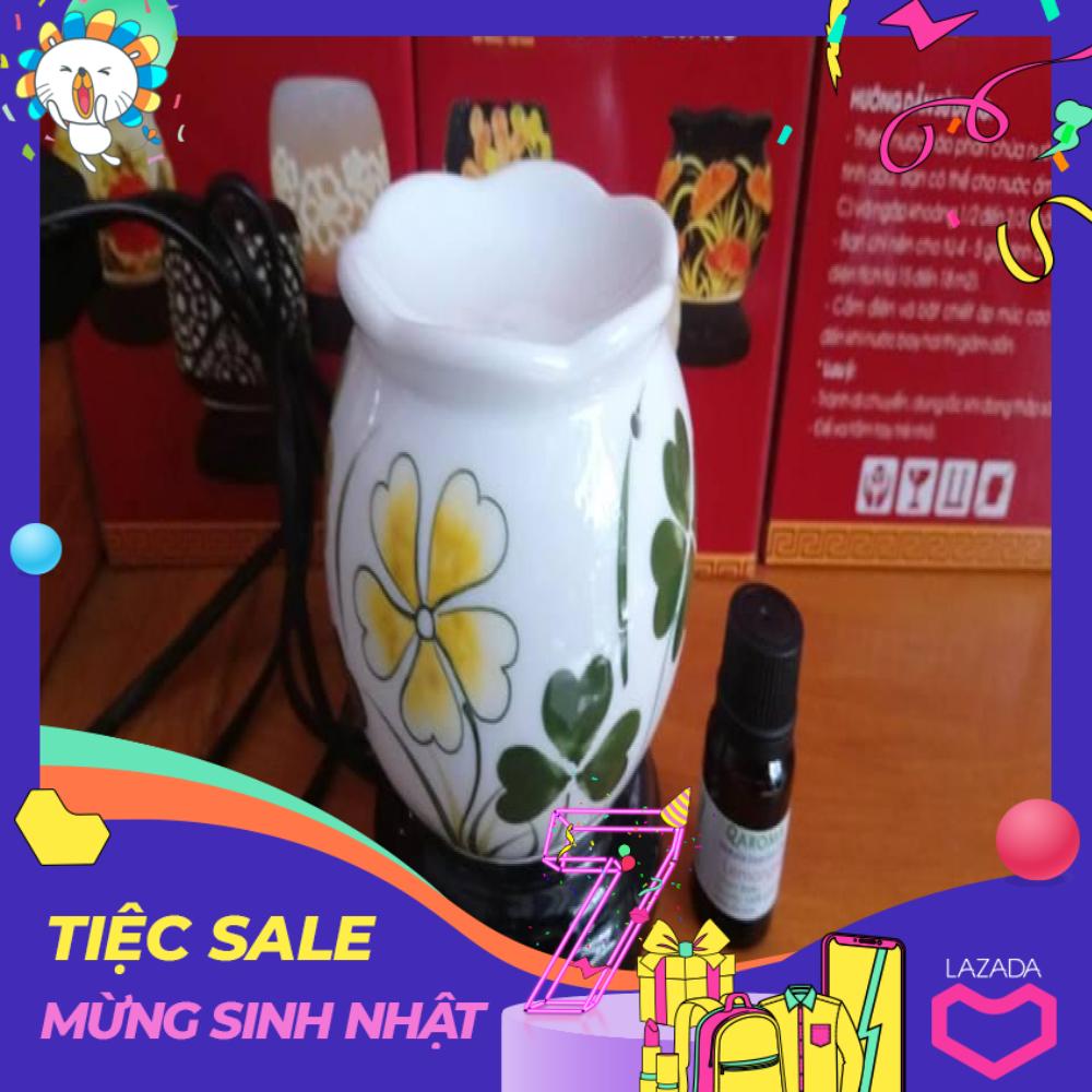Đèn xông tinh dầu Bát Tràng tặng kèm tinh dầu 10ml sả chanh