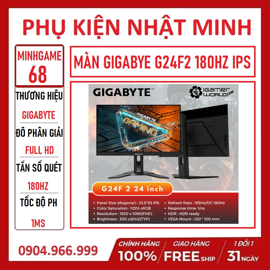 Màn hình Gigabyte G24F2180HZ - G27F2 165HZ IPS FHD màn Gaming đẳng cấp tinh tế phù hợp mọi không gian Chính hãng bảo hành 36 tháng