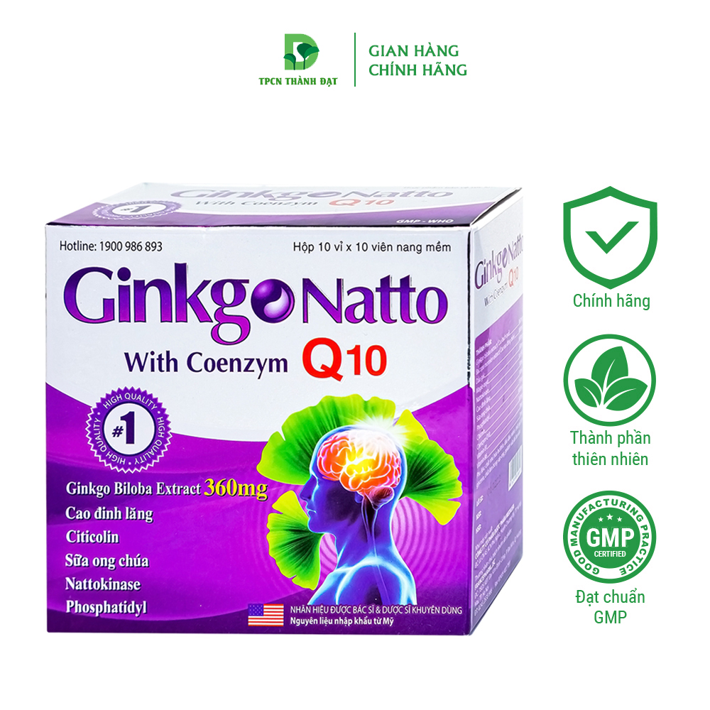 [Hộp tím] Viên uống bổ não GINKGO Q10 360mg hỗ trợ hoạt huyết dưỡng não, tăng cường tuần hoàn não - Hộp 100 viên