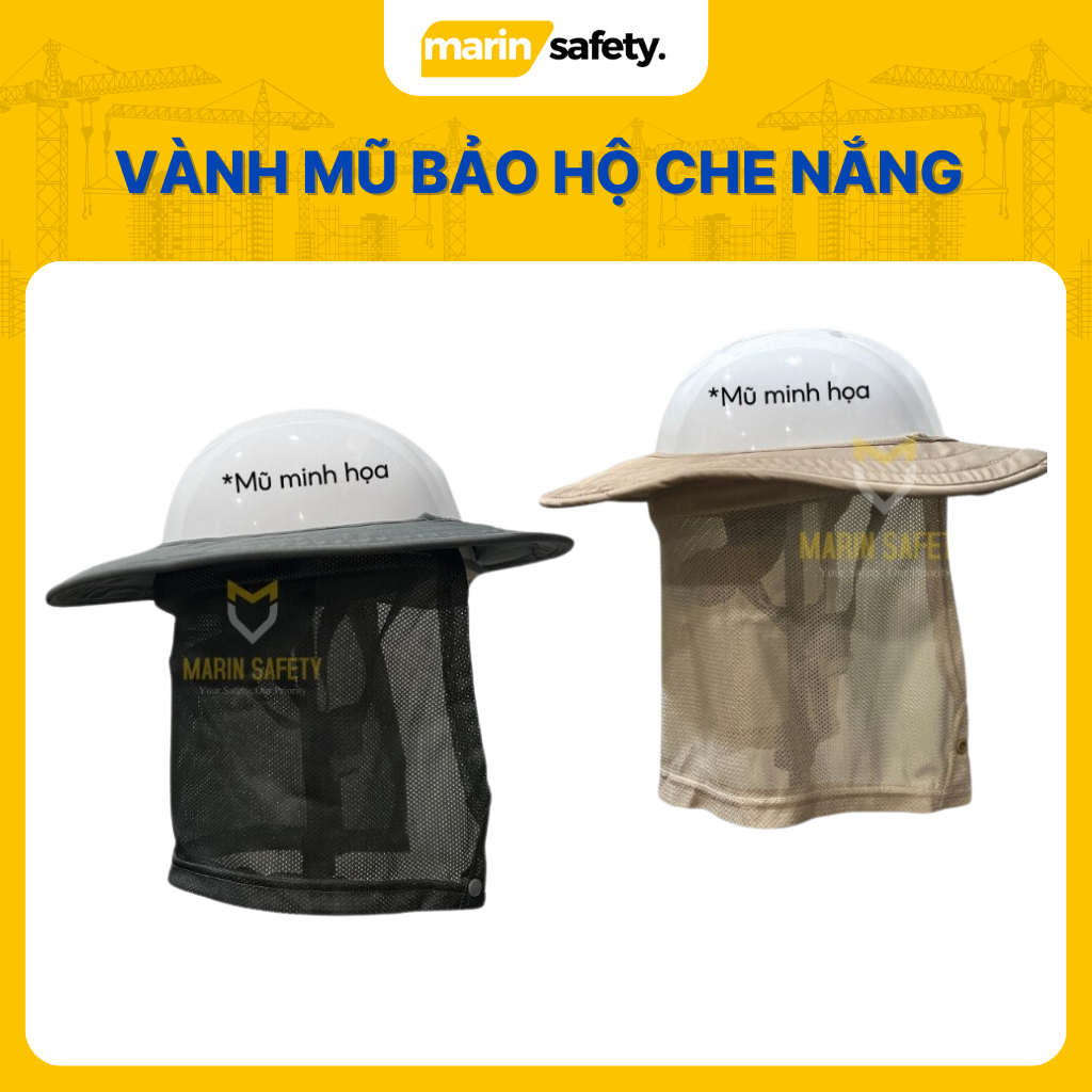 Vành mũ bảo hộ lao động che nắng, chất liệu vải, thiết kế dạng lưới giúp thông thoáng