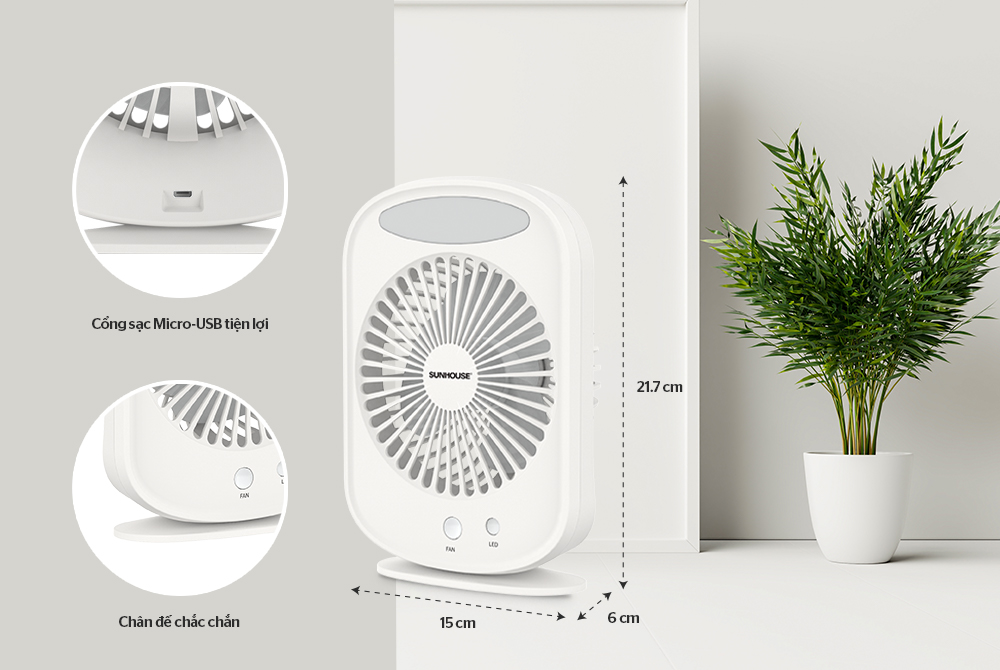 Quạt sạc mini sunhouse shd7110 - bảo hành 12 tháng