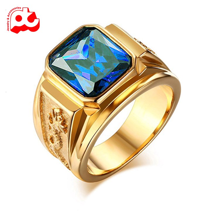 Nhẫn nam thời trang chạm rồng mạ vàng 24k mặt nhiều màu đá
