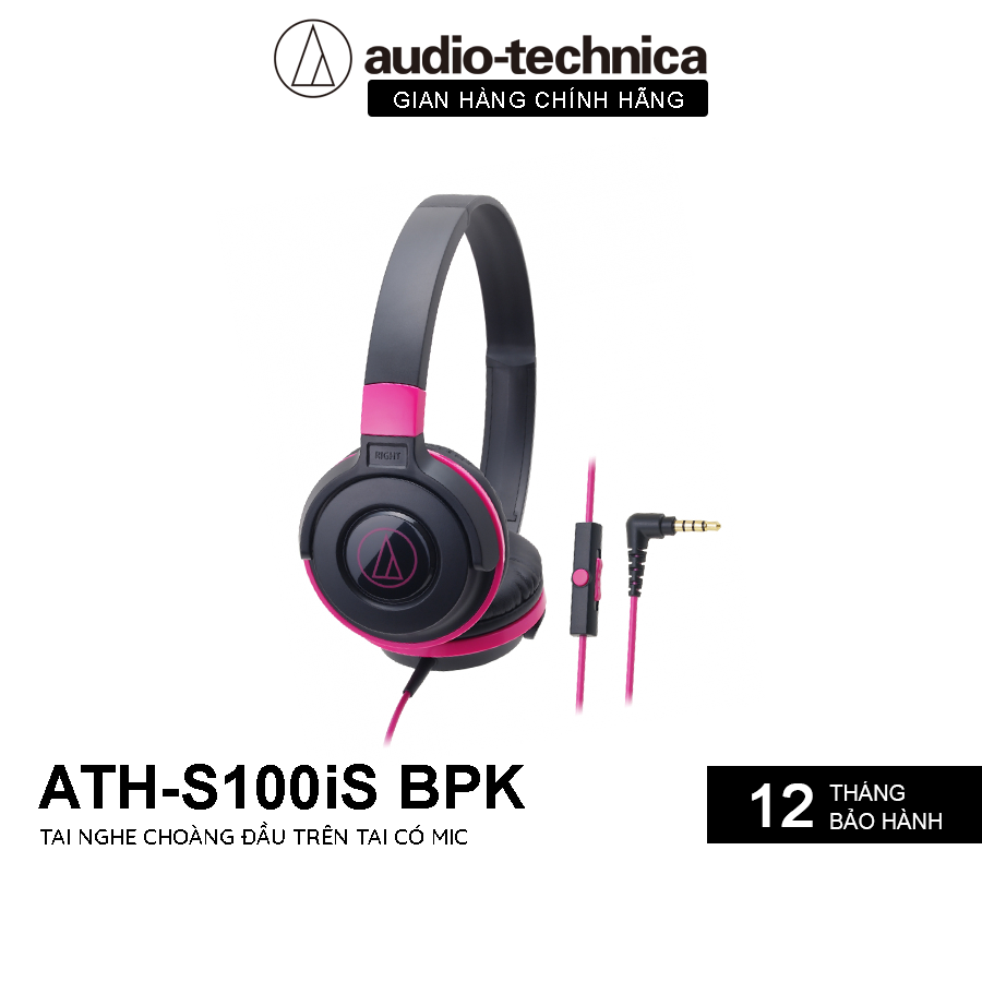 Tai Nghe Chụp Tai On-ear Có Dây Audio Technica ATH-S100iS Xu Hướng Bass - Hàng Chính Hãng