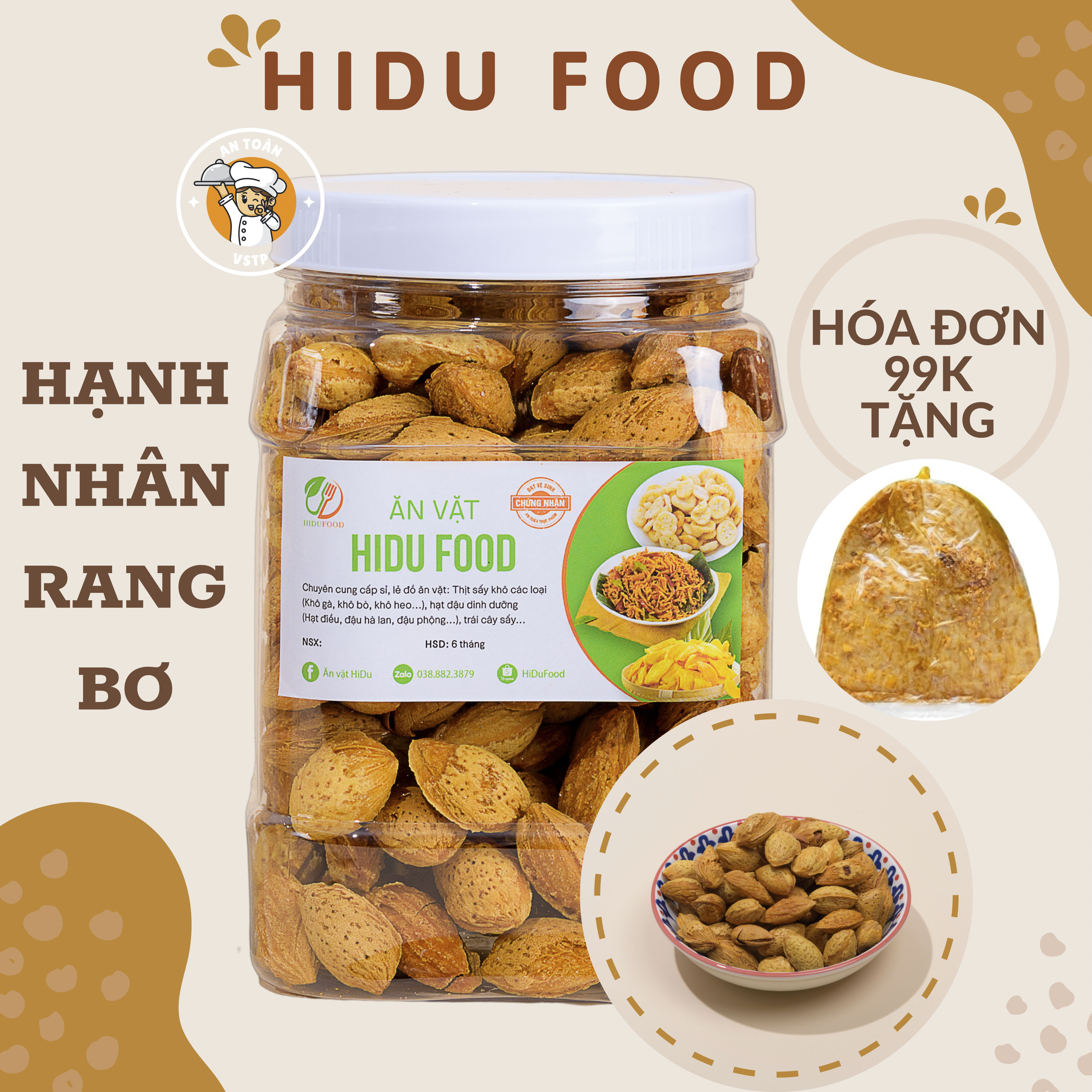 Hộp 400gr Hạnh nhân rang bơ mật ong HiDuFood vỏ mỏng loại ngon