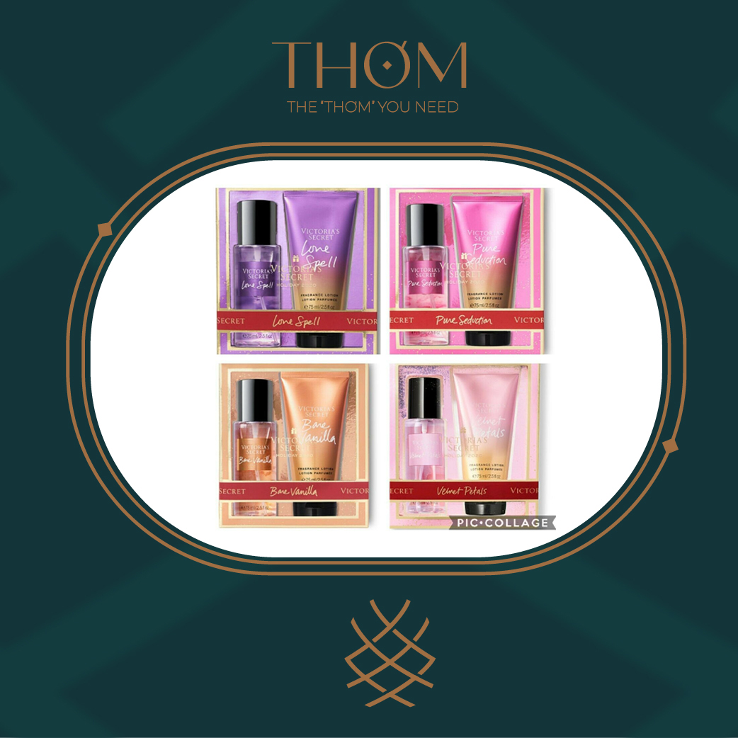 [HCM]BỘ QUÀ TẶNG MINI GIFT SET XỊT THƠM VÀ DƯỠNG THỂ  VICTORIA’S SECRET 75ML AMBER ROMANCE | LOVE SPELL | PURE SEDUCTION | VELVET PETALS | BARE VANILLA
