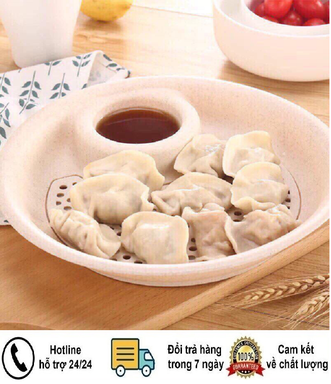 Khay đĩa đựng đồ ăn 2 in 1 kèm ngăn chứa gia vị bằng lúa mạch, Đĩa đựng đồ ăn, hoa quả có ngăn để nước chấm và gia vị, Khay đựng đồ đa năng